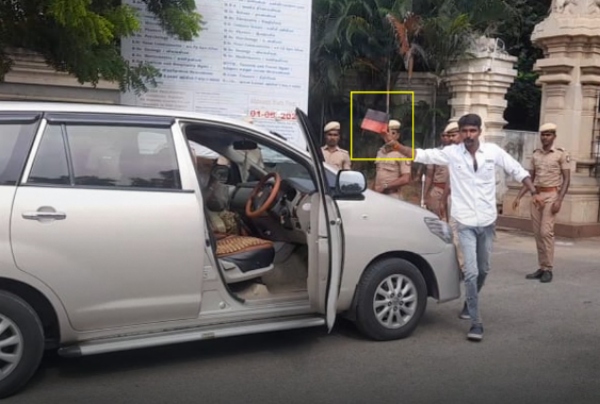 Police stopped a car carrying a DMK flag to the convocation ceremony of Madurai Kamaraj University