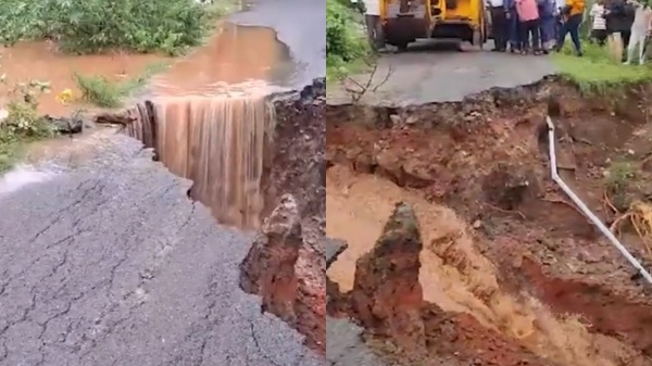 Vadavalli IOB Colony main road washed away by the heavy rains that lashed Coimbatore