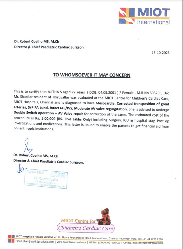  22 year old young girl suffering from heart disease, please help to do the operation