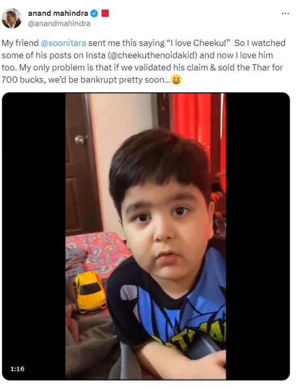 Noida Boy says he wants to buy Mahindra Thar Rs 700 Anand Mahindra reacts Noida Boy says he wants to buy Mahindra Thar Rs 700 Anand Mahindra reacts