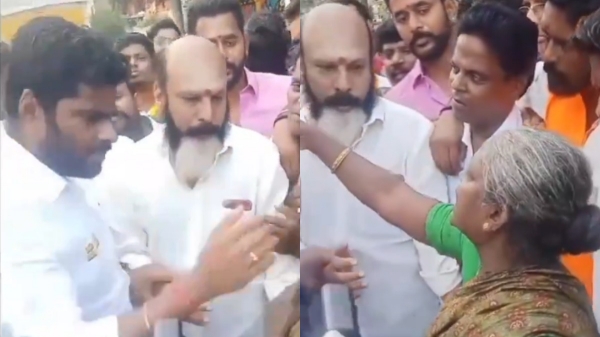 A woman got angry with BJP Chief Annamalai for taking photos amid Chennai Flood 