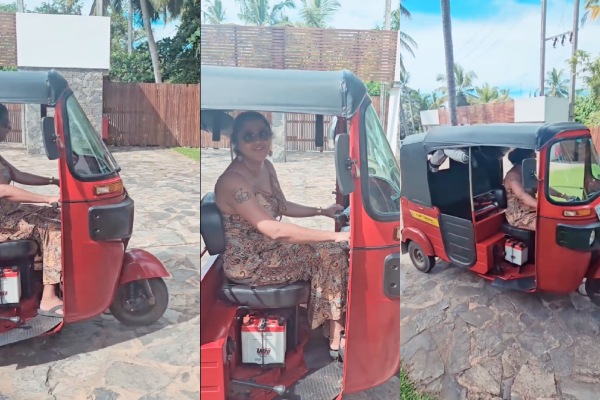 Actress Kaniha drives auto in Srilanka 