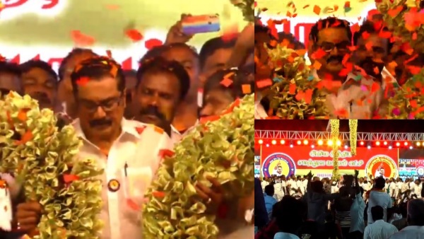 Garland got cut that supposed to wear sarath kumar in samathuva makkal katchi meeting Garland got cut that supposed to wear sarath kumar in samathuva makkal katchi meeting