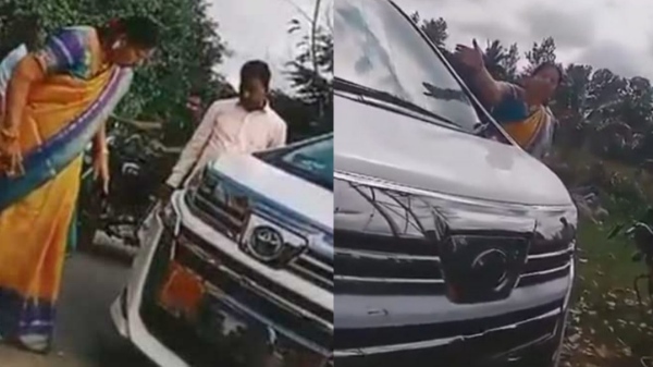 Why you to hit my Rs.1.50 cr car? you should fell down under a bus, Deve Gowda daughter in law Bhavani angry on biker 