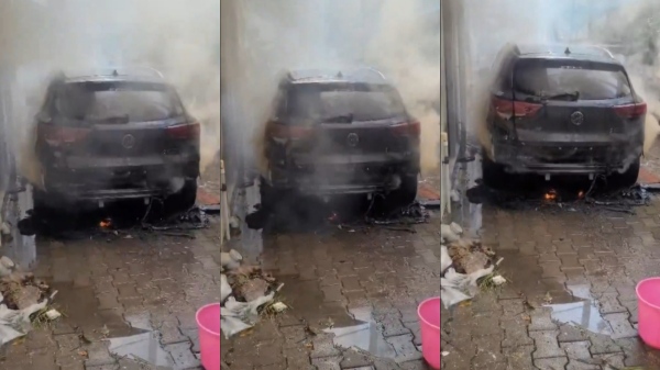 A famous companies EV model car becomes dust after catching fire 