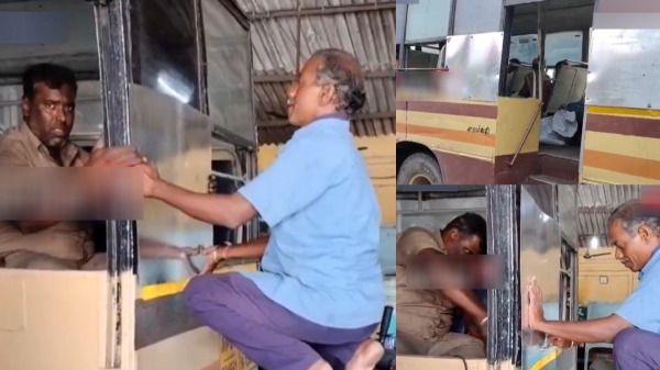  Kanchipuram bus drivers and conductors using new technic to avoid foot board 