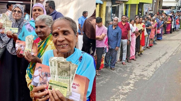 Special queue for the people to get Tamil Nadu government on Rs.6000 relief fund in Ration Shops 