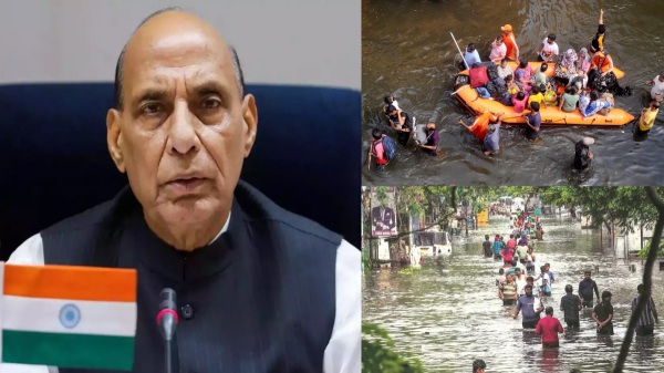 Union Defense Minister Rajnath Singh is examining the flood damage in 4 districts including Chennai today 