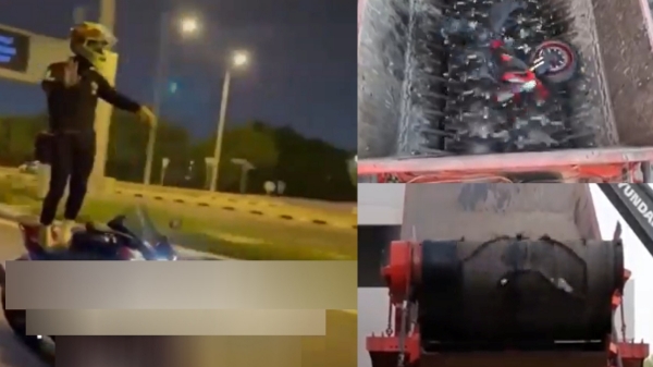  Qatar govt destroy bike for stunt in public road