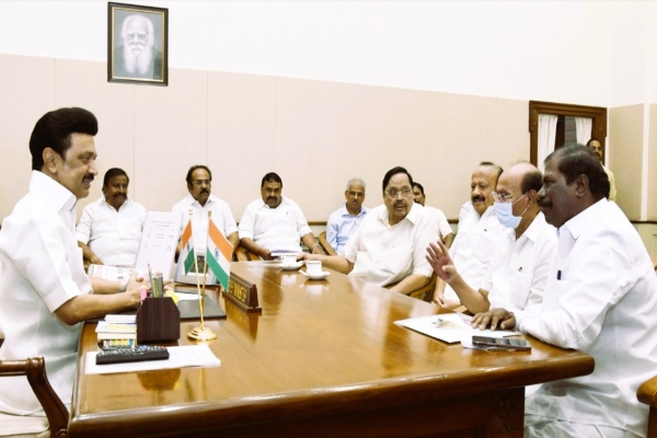 Chief Minister M.K.Stalin was met by the founder of the PMK Ramadoss, at the secretariat this morning. 