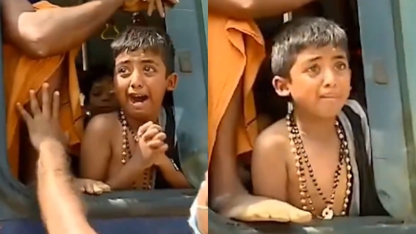 Amid of Sabarimala Rush child seeking help to find his father with folded hand and crying 