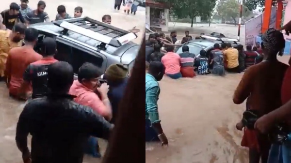 video: Kudankulam youth rescued five people from a car caught in flood 