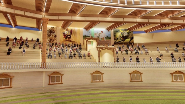 Jallikattu arena in Alanganallur under construction for Pongal festival competitions 