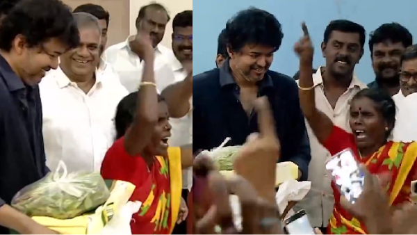 Lady danced with joy after saw vijay in stage