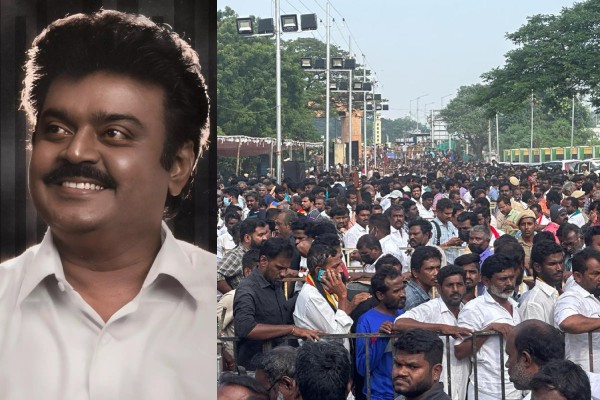 Police resorted to light baton charge as people blocked the road demanding permission to visit Vijayakanths burial site Police resorted to light baton charge as people blocked the road demanding permission to visit Vijayakanths burial site