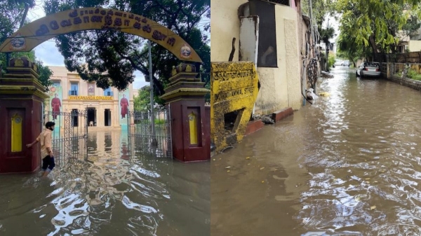 In Chennai Mylapore Brindavan Street, surrounding wall of the house has been submerged by the flood 