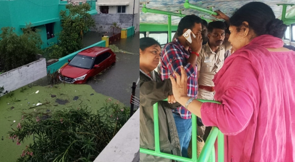 Thoothukudi MP Kanimozhi on the field in the rain ravaged district from early morning Thoothukudi MP Kanimozhi on the field in the rain ravaged district from early morning