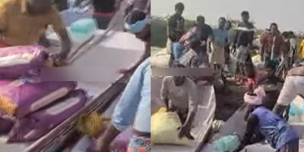 Fishermen distributes rise to punnaikayal village people who affected by thutookudi flood Fishermen distributes rise to punnaikayal village people who affected by thutookudi flood