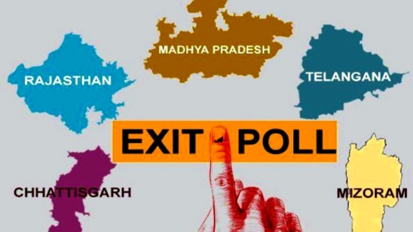 Which exit poll is near to the actual election result in Madhya Pradesh