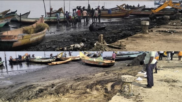 Tamilnadu govt informed that 75 boats and 300 workers have been deployed to remove the oil spill in the Ennore Creek area of Chennai 
