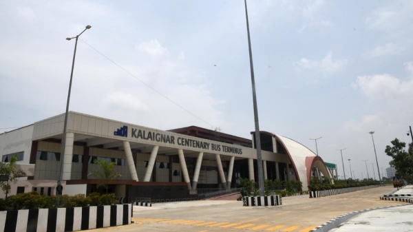 Why does AIADMK constructed Kilambakkam Bus Terminus look like the DMK symbol? 
