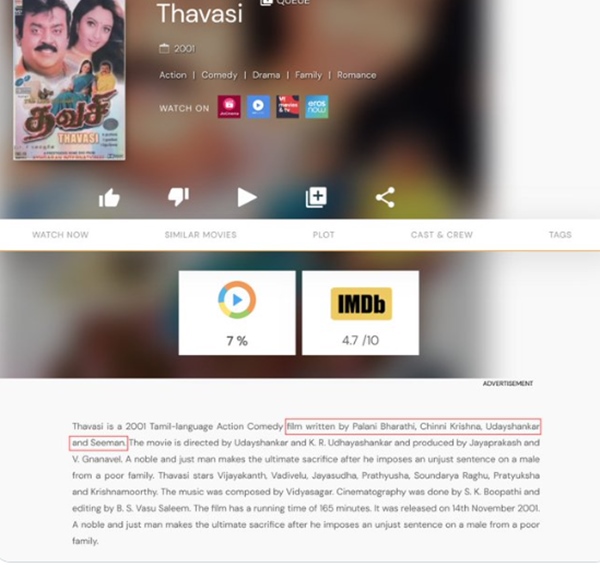 Netizens responded to Seemans speech on Vijayakanths Thavasi movie 