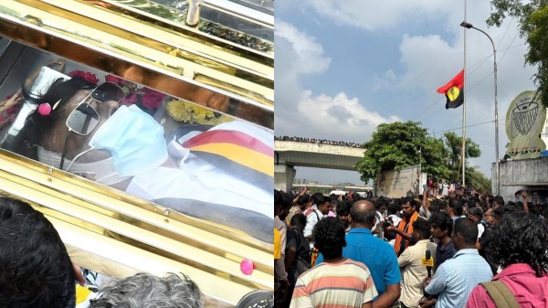 People pay tribute to Vijayakanth on the way to DMDK Party office 