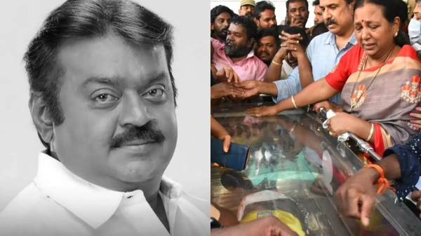 DMDK cadres pay tribute to Vijayakanth till after midnight 