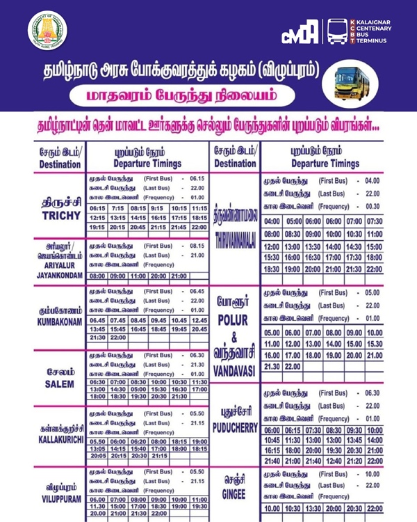 CMDA Good news for North Chennai people : Buses running from Madhavaram to southern districts 