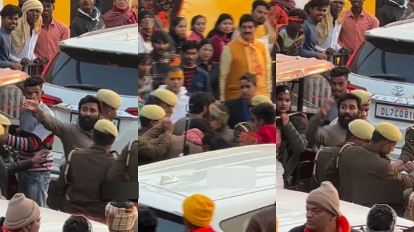 Dhanush mobbed by eager fans as he leave the ceremony in Ayodhya Ram Temple Dhanush mobbed by eager fans as he leave the ceremony in Ayodhya Ram Temple