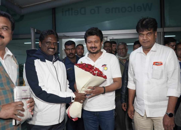 Minister Udhayanidhi stalin arrives at delhi to meet pm modi Minister Udhayanidhi stalin arrives at delhi to meet pm modi