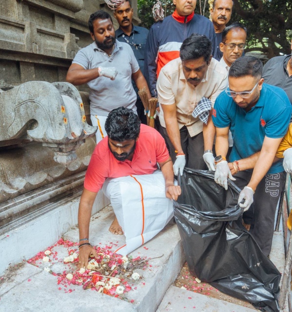 Annamalai cleaned and washed temple in chennai after PM Modis instructions