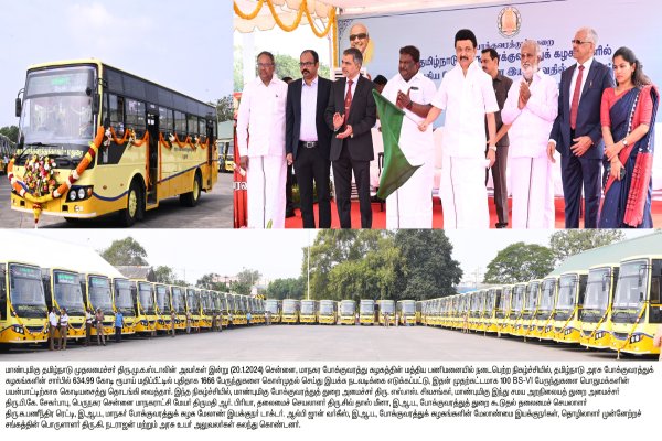 Chief Minister Stalin inaugurated the operation of 100 new BS6 buses