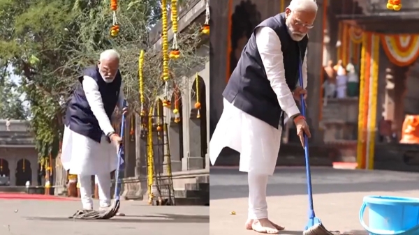 Prime Minister Modi performed cleanliness work in the temple in Nashik 