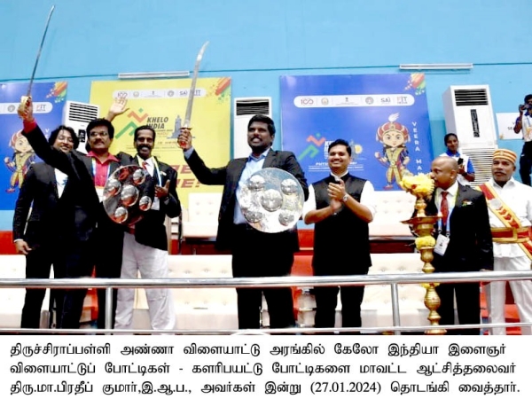 Surjith won a silver medal for Tamilnadu in the Kalari at Khelo India series held in Trichy 