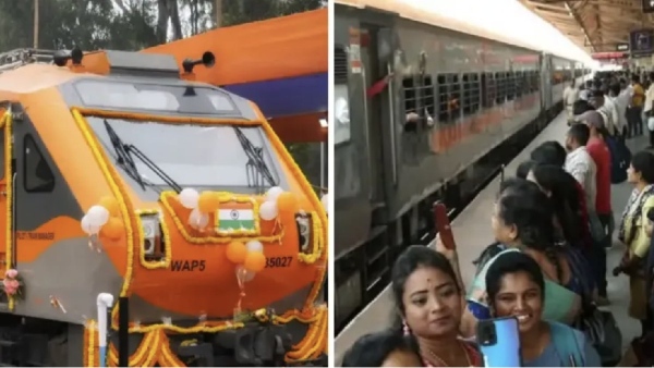 Katpadi to Jolarpet and tamil nadu passengers welcomes malda bengaluru Amrit Bharat Express Train 