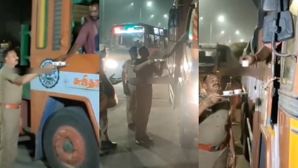  Cuddalore police have given tea to heavy vehicle drivers to prevent accidents 