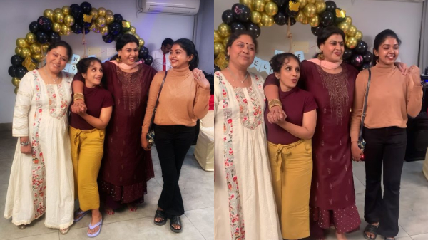 bigg boss 7 contestant vichithra welcomed by friends and family 