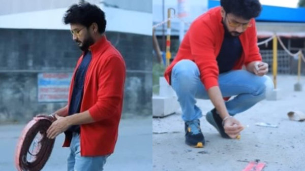  bigg boss tamil season 7 contestant Vishnu is celebrating and enjoying with explosions