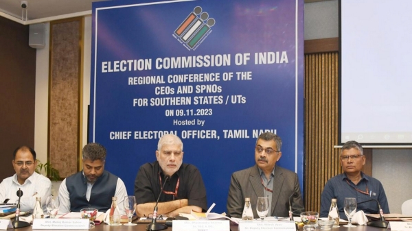 Election Commission meeting in Chennai regarding the 2024 Lok Sabha elections. 