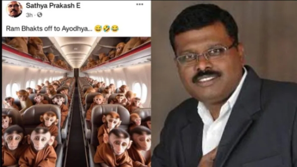 Karnataka Congress leader Sathya Prakash compared Ram Bhakts to Monkeys on Facebook post 