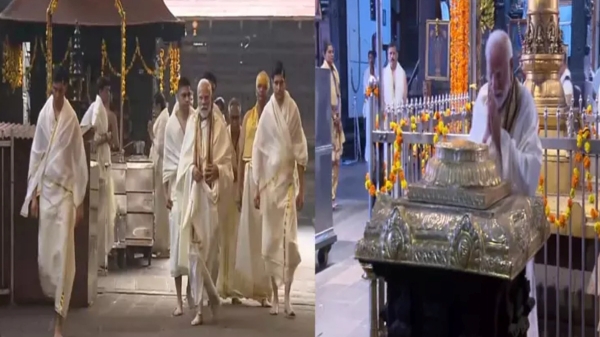 PM Modi visits Kerala Samy Dharsan at Guruvayur Temple and Sri Ramaswamy Temple 