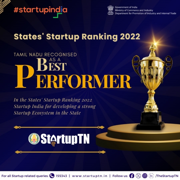 Tamil Nadu Ranked As A Best Performer For 2022 In Startup India Ranking 18-01-24