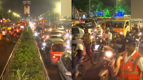 Very heavy traffic in major road heading towards Chennai