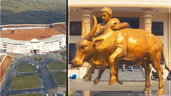 Alanganallur Jallikattu stadium bull statue gets the eyes of people 