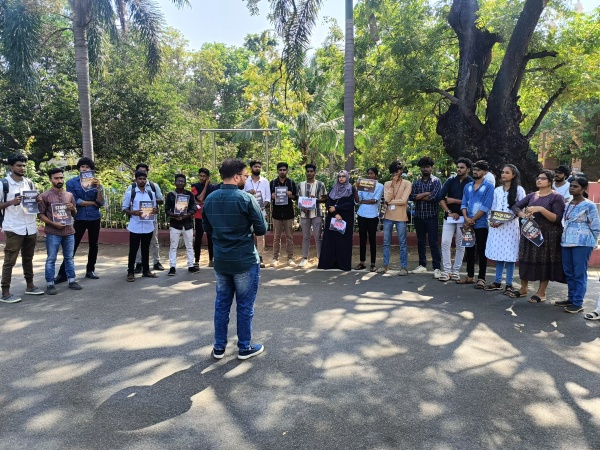 SIO students at Madras University demanding to stop Israels genocide in Gaza 