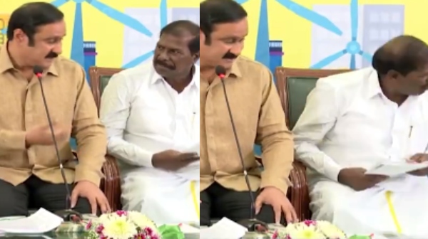 PMK President Anbumani Ramadoss scolds PMK MLA GK Mani during a press meet