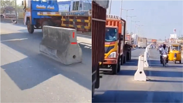A new problem with the stone placed by the police on the Ennore Manali expressway in Chennai 
