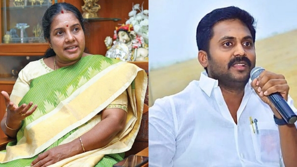DMK Rajiv Gandhi trolls Coimbatore South MLA Vanathi Srinivasan ISO office 