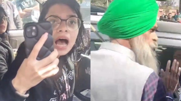 Woman Shows Middle Finger To Farmers Blocking Road in delhi farmers protest Woman Shows Middle Finger To Farmers Blocking Road in delhi farmers protest